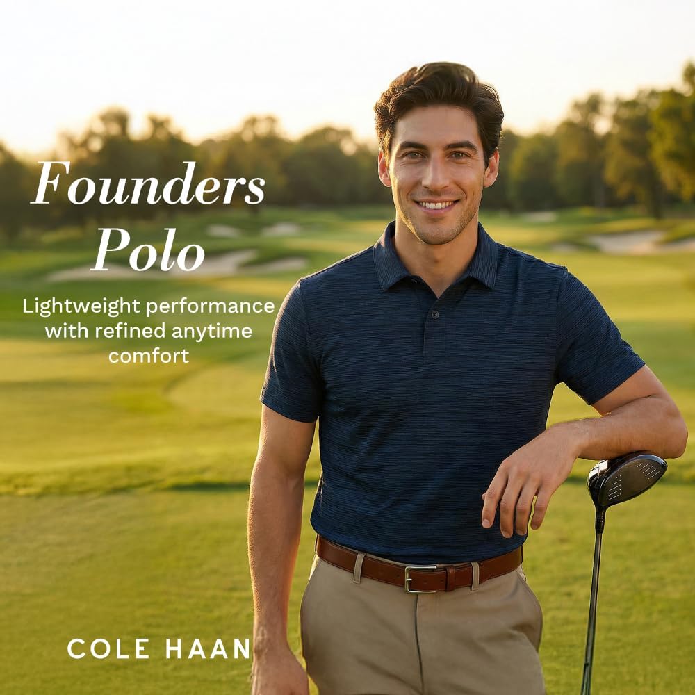 Cole Haan Founders Golf Polo Shirts for Men - Light, Breathable Mélange Knit with Coolcore Technology and a Heathered Finish