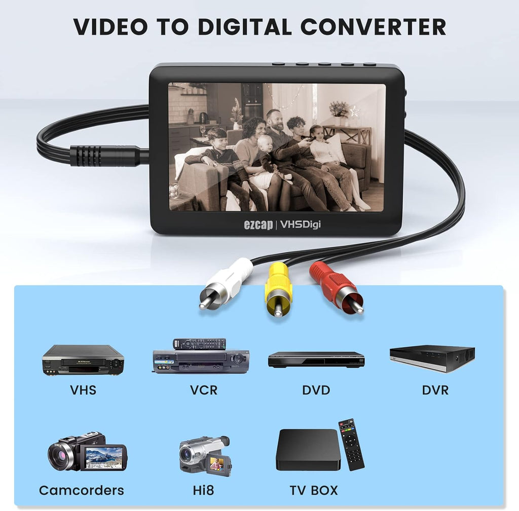 VHS to Digital Converter, Video to Digital Converter 3.0 (Third Generation), Capture Video from VCR's,VHS Tapes,Hi8,Camcorder,DVD,TV Box and Gaming Systems with 4.3 inch TFT Screen and 64GB U Disk