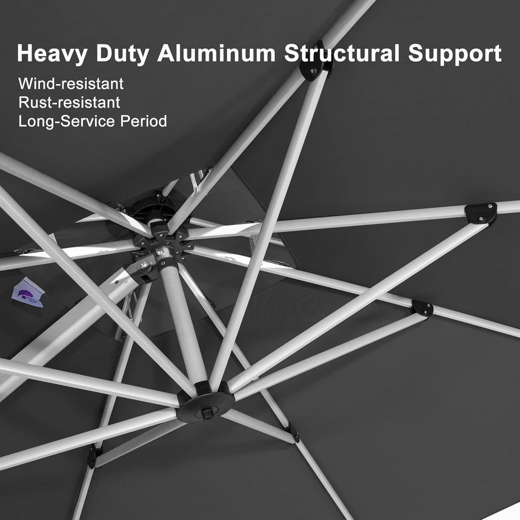 PURPLE LEAF 10ft Patio Umbrella Outdoor Square Umbrella Large Cantilever Umbrella Windproof Offset Heavy Duty Sun for Garden Deck Pool Patio, Grey