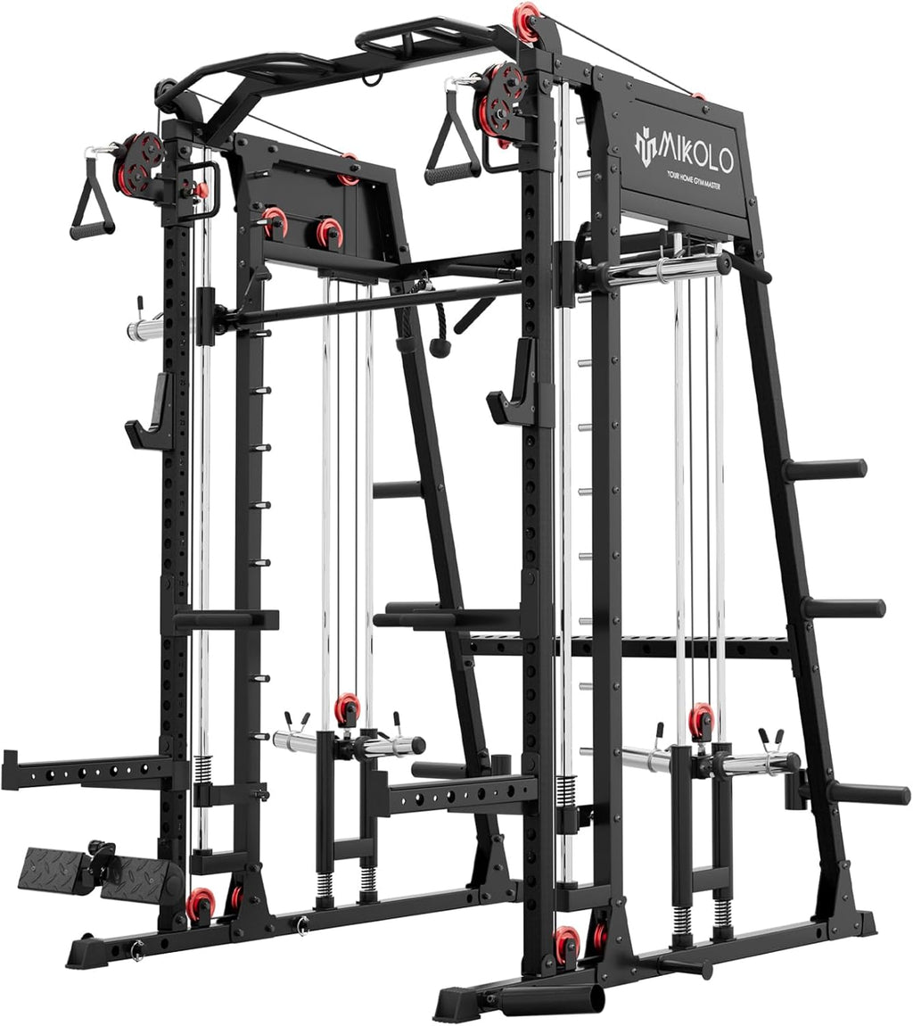 Mikolo M4 2.0 Standard/Ultra/Elite Smith Machine, 2200lbs Squat Rack with LAT-Pull Down System & Cable Crossover Machine, Training Equipment with Leg Hold-Down Attachment