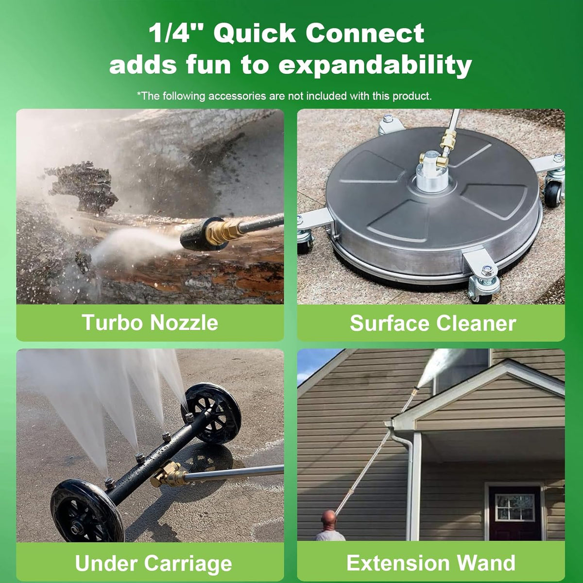 Heavy Duty 𝟓𝟎𝟎𝟎𝐏𝐒𝐈 𝐏𝐫𝐞𝐬𝐬*𝐮𝐫𝐞 𝐂𝐥𝐞𝐚*𝐧𝐞𝐫 with 33FT Pipe, 4 QC Nozzles for Cars/Fences/Patios/Home Cleaning, Deep Green