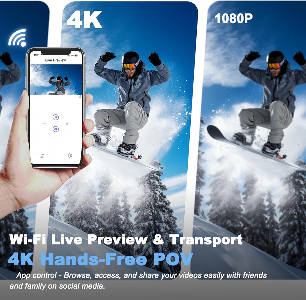 4K Wearable POV Action Camera, IPX7 Waterproof Mini Body Camera with 6-Axis Image Stabilization, Hands-Free Thumb Camera for Cycling Vlog Travel Outdoor Sports