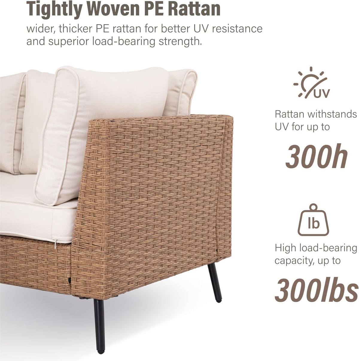 EO Living 8-Piece Patio Furniture Set, Outdoor Sectional Sofa PE Rattan Outdoor Patio Furniture with Thick Cushions, All Weather Patio Conversation Sets for Garden, Poolside, Backyard(Beige)