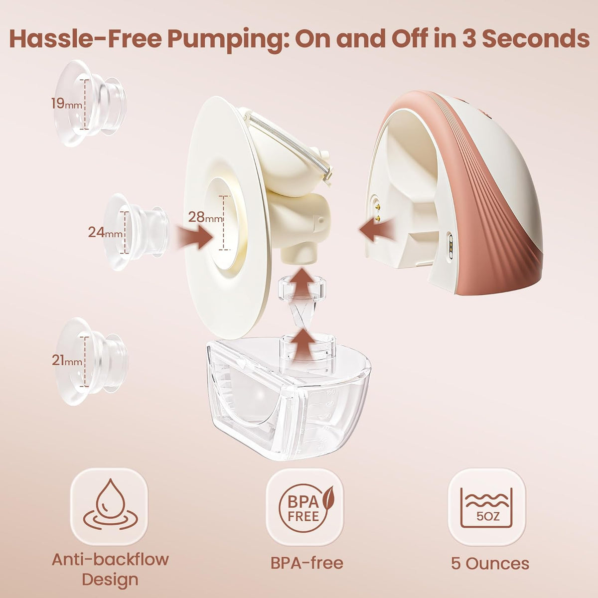 Heated Wearable Breast Pump Hands-Free, Portable Electric Breastfeeding Pump, 4 Modes & 9 Levels, Innovated Heating Tech with Strong Battery & Hospital-Grade Suction, 19/21/24mm Flange Inserts