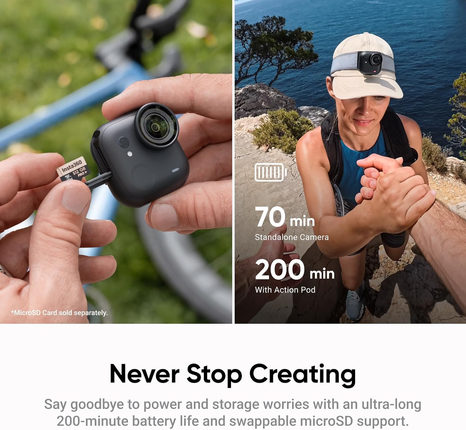 Insta360 GO Ultra Creator Bundle - Small 4K Vlogging Camera, Hands-Free, POV Cam, 1/1.28" Sensor, 53g Lightweight, 156° FOV, 200 Min Battery Life, Magnetic Wearable Action Camera for Sports, YouTube