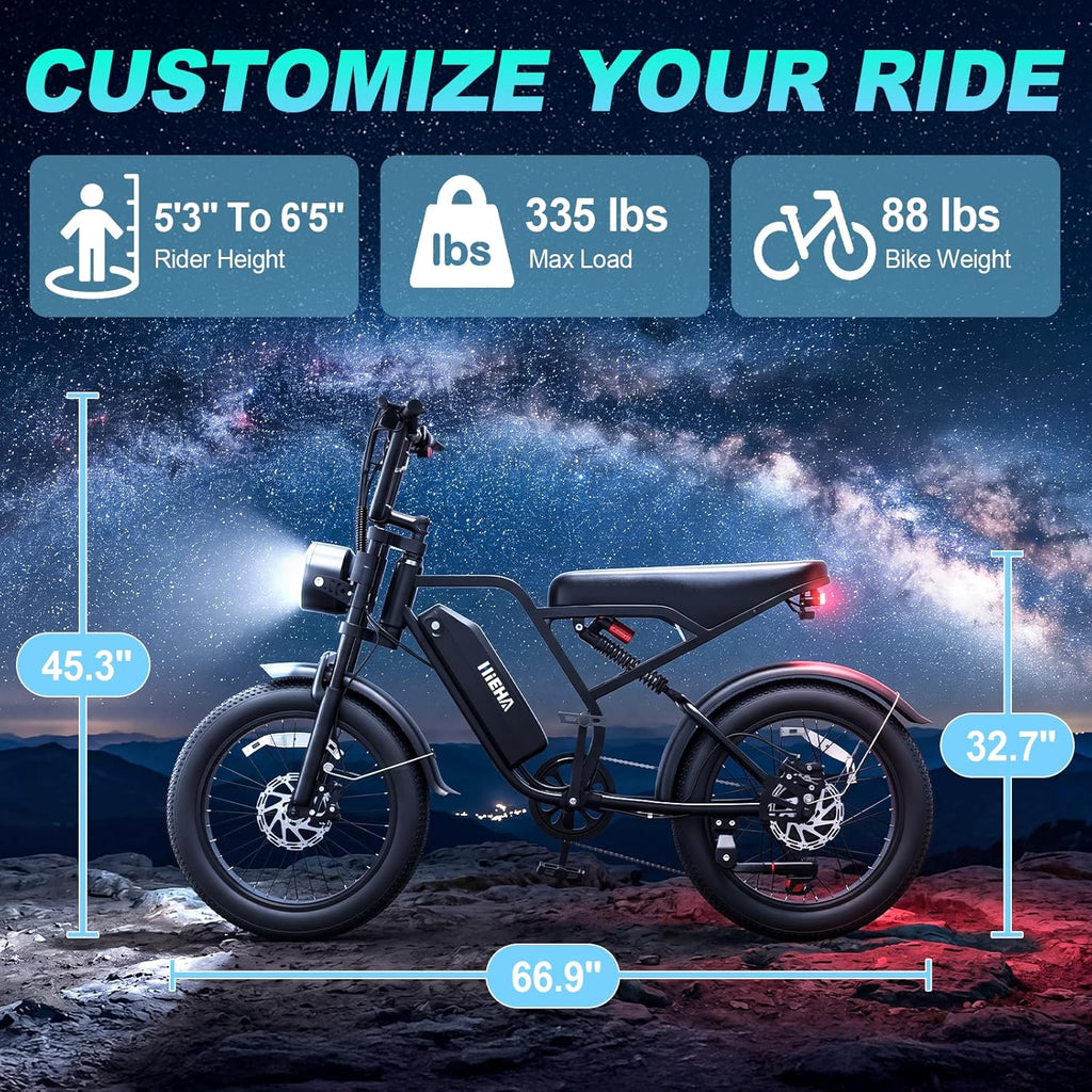 Electric Bike for Adults, 1500W Peak Motor Fat Tire Ebike 34 MPH 60 Miles Range with Apple CarPlay & Android Auto, 20" x 4.0" Full Suspension 7-Speed Electric Dirt Bike