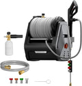Giraffe Tools Grandfalls Retractable Wall Mount Pressure Washer Plus, Electric Power Washer with 100ft Pressure Hose, Max 2900PSI 2.2 GPM, Automatic Rewind, Any Length Lock, Dark Silver