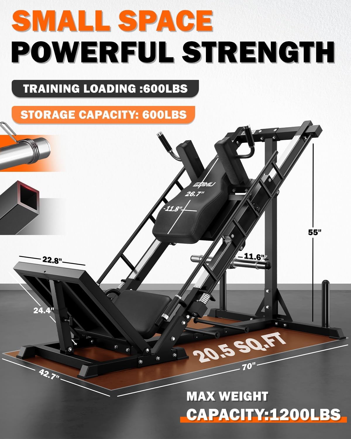 Leg Press Hack Squat Machine with Back Support Cushion, 3 in 1 Adjustable Leg Press Machine with Quad Track Roller System, Hack Squat Machine