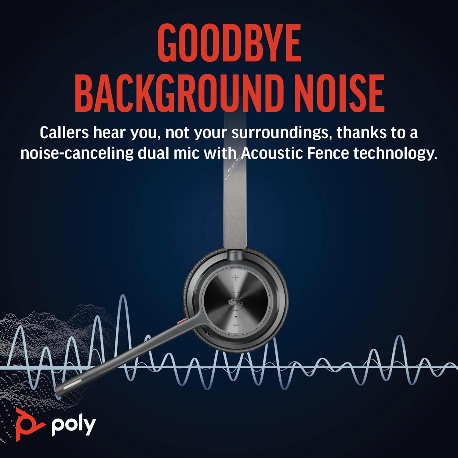 Poly Voyager 4320 UC Wireless Headset & Charge Stand - Noise-Canceling Wireless Headphones with Mic - Connect to PC via USB-C to USB-A Adapter, Cell Phone via Bluetooth, Microsoft Teams Certified