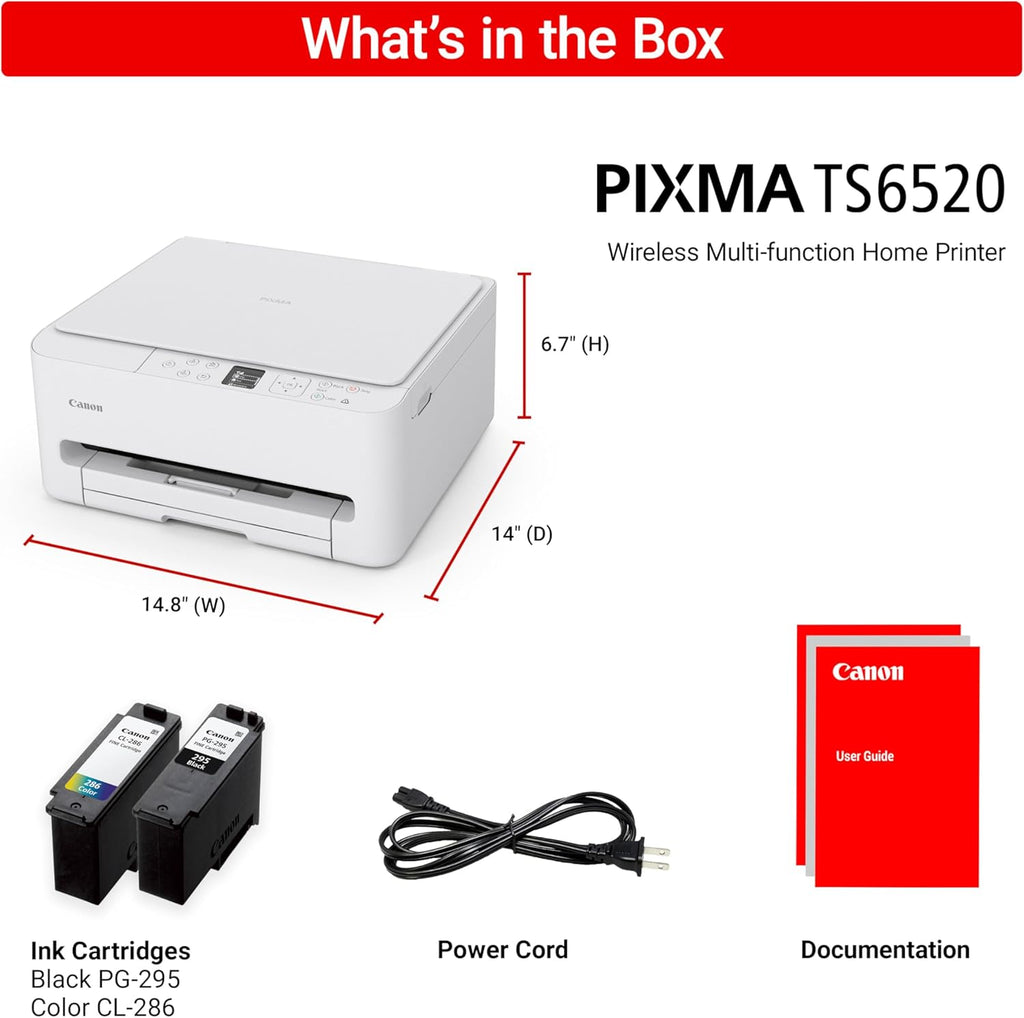 Canon PIXMA TS6520 Wireless Color Inkjet Printer Duplex Printing, White – Home Printer with Copier/Scanner, 1.42” OLED Display, Intuitive Control Panel, Compact Design