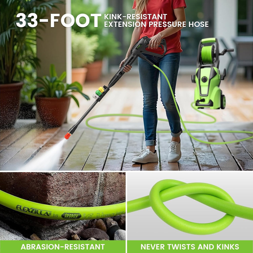 Pressure Washer 5000PSI Adjustable Pressure with 33FT Hose, 4 Nozzle, Power Washer for Home Cars Driveways, Light Green