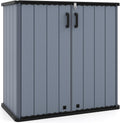 Tangkula 23.5 Cu.ft Outdoor Storage Shed, All-Weather Resin Patio Storage Box with Floor, Lockable Door & Removable Shelf, Waterproof Deck Box for Garden Tools