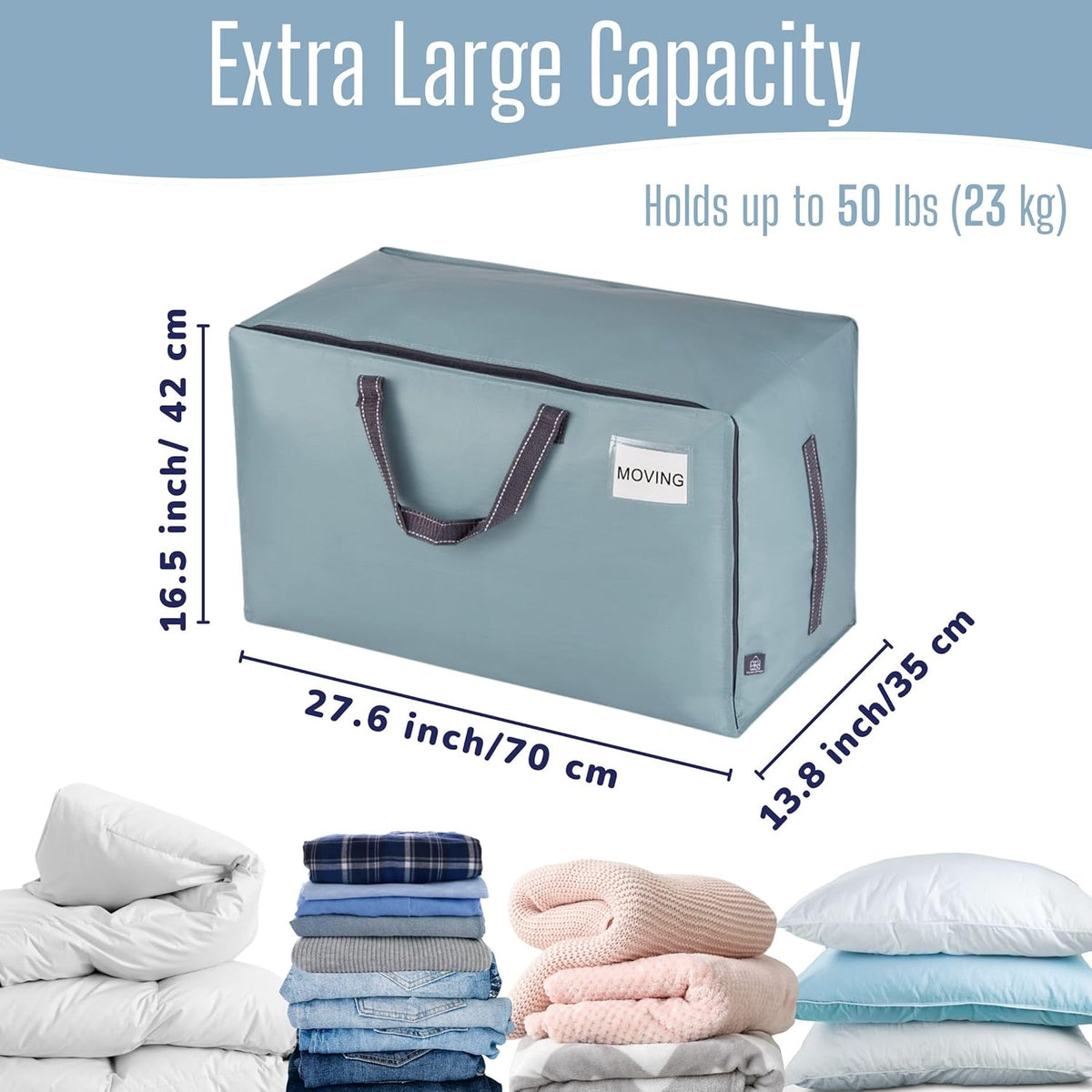 VENO 10 Pack Extra Large Heavy Duty Moving Bags with Wide Opening & Reinforced Handles, Reusable Storage Tote Bags with Strong Zippers for Clothes, College Dorm Essentials & Moving Supplies