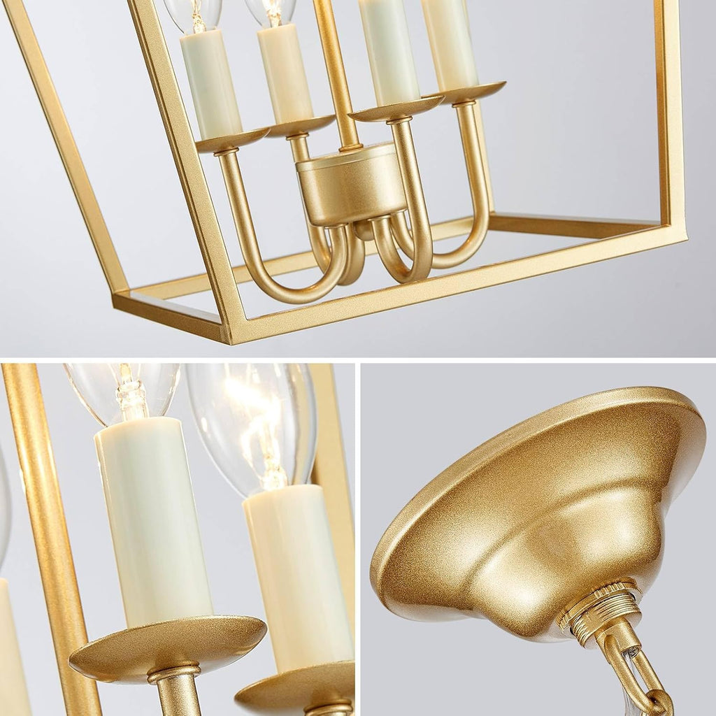 ANJIADENGSHI Vintage Lantern Pendant Light 4 Light Lantern Chandelier Farmhouse Gold Pendant Light for Kitchen Island Entryway Dining Room Hallway Bar Cafe(Bulbs Not Included)