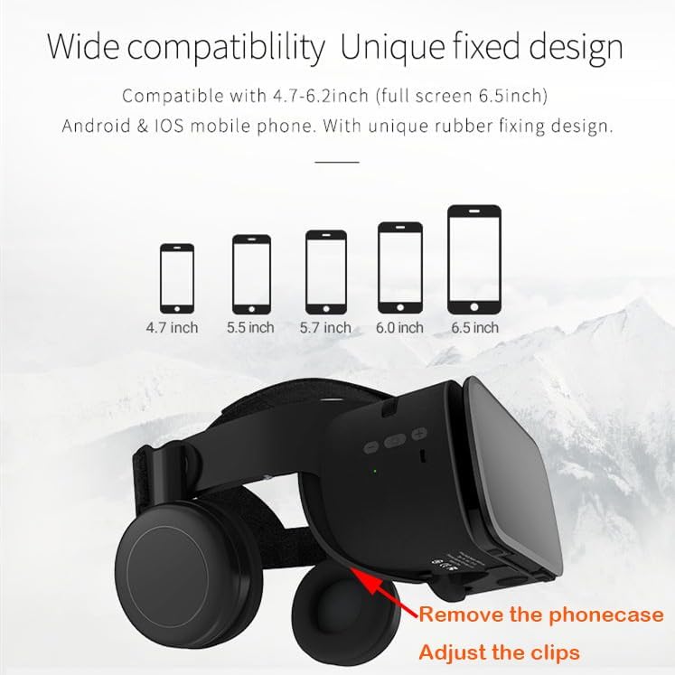 VR Headset for iPhone & Android Phones with Wireless Headphones, Virtual Reality Goggles Set for 4.5"-6.5" Phones .3D VR Glasses for IMAX Movies &VR Games