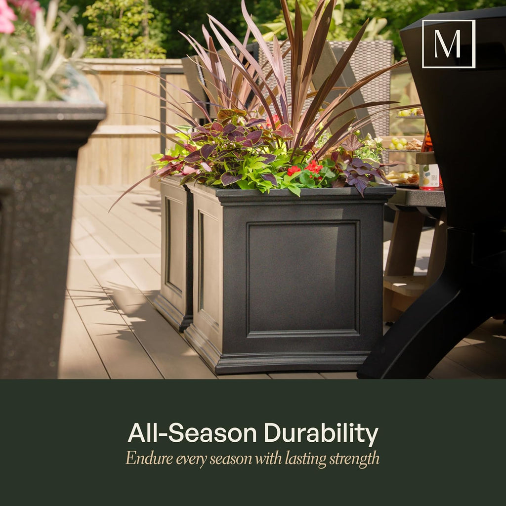 Mayne Fairfield 20-Inch Square Planter – Self-Watering, Weather-Resistant Planter for Flowers – Durable Outdoor Design for Patio, Porch, or Entryway, Espresso
