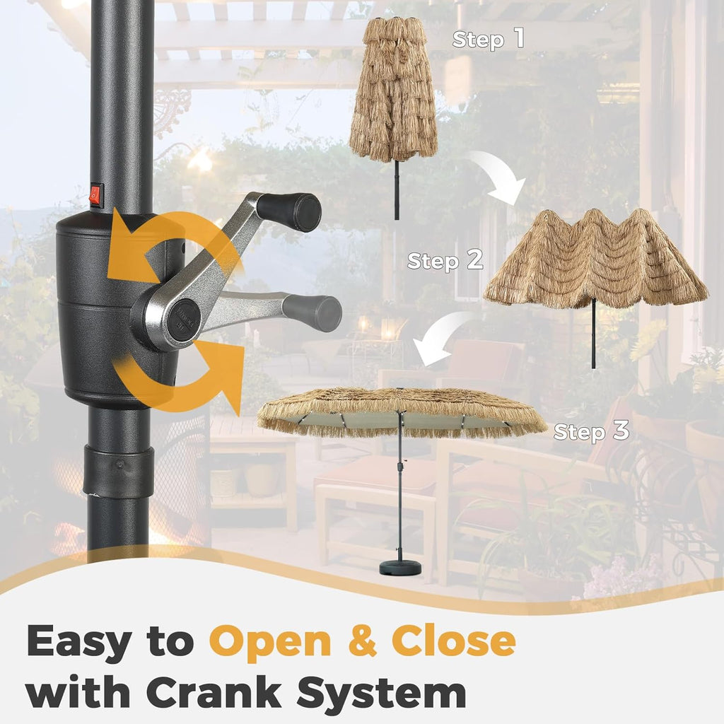 GDY 13/15 FT Tiki Outdoor Umbrella Patio Table Umbrella(Optional with Light or Base), Market Umbrella, with Crank for Garden, Lawn, Deck, Backyard & Pool