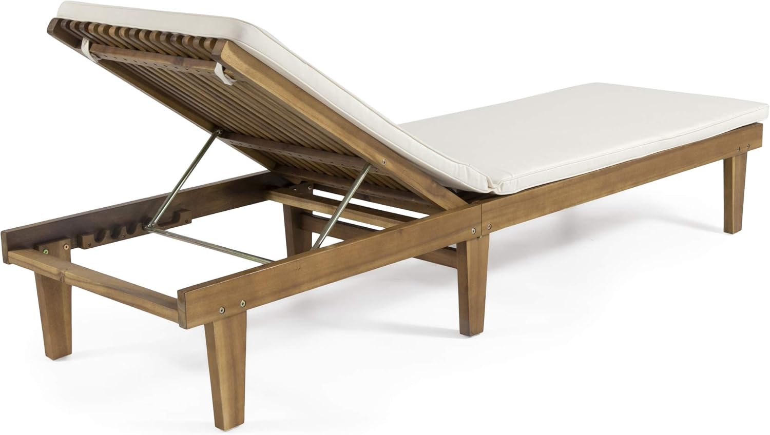 Christopher Knight Home Warner Outdoor Acacia Wood 3 Piece Chaise Lounge Set, Teak Finish, Cream