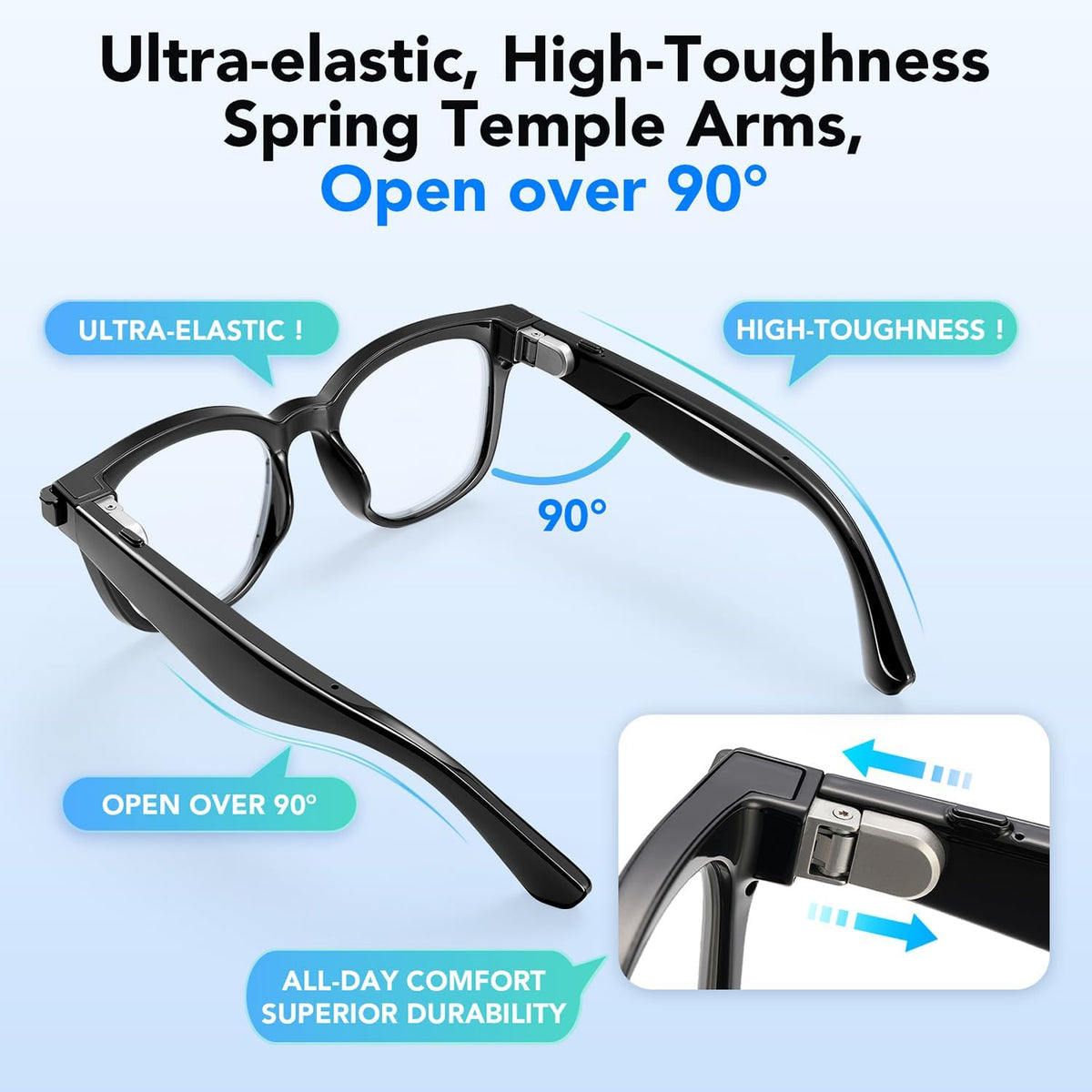 King Will AI Smart Bluetooth Glasses with 8MP Wide Angle Camera, Magnetic Flip Privacy Cover, Flexible 90° Bendable Spring Hinge, 1200P Anti-Shock Video Recording for Business Casual, Clear Lens