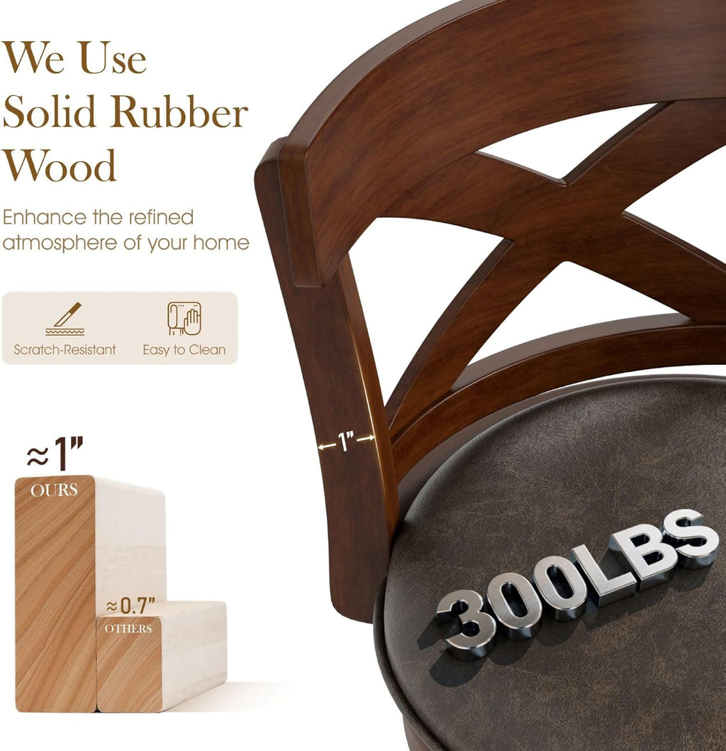 Sophia & William Swivel Bar Stools Set of 3, 30 Inch Bar Height Barstools with Cross Back & Solid Wood Legs,Faux Leather Kitchen Stools
