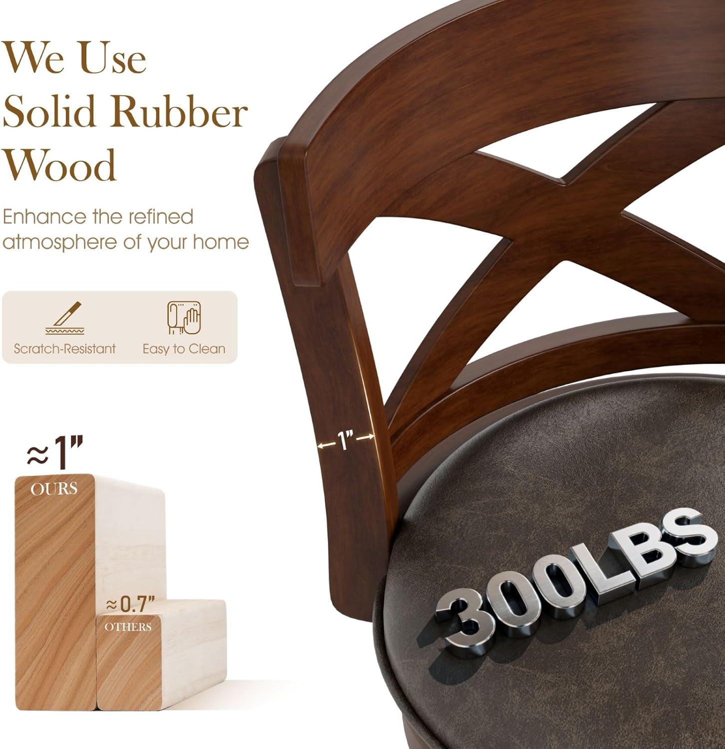 Sophia & William Swivel Bar Stools Set of 3, 30 Inch Bar Height Barstools with Cross Back & Solid Wood Legs,Faux Leather Kitchen Stools