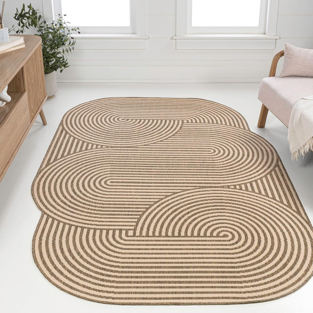 JONATHAN Y Geometric Arch Stripe Indoor Outdoor Area Rug 9X12 Beige/Brown, Margot Modern for Backyard, Patio, Porch, Easy-Cleaning, High Traffic, Pet-Friendly, Non-Shedding (SHP201A-9)