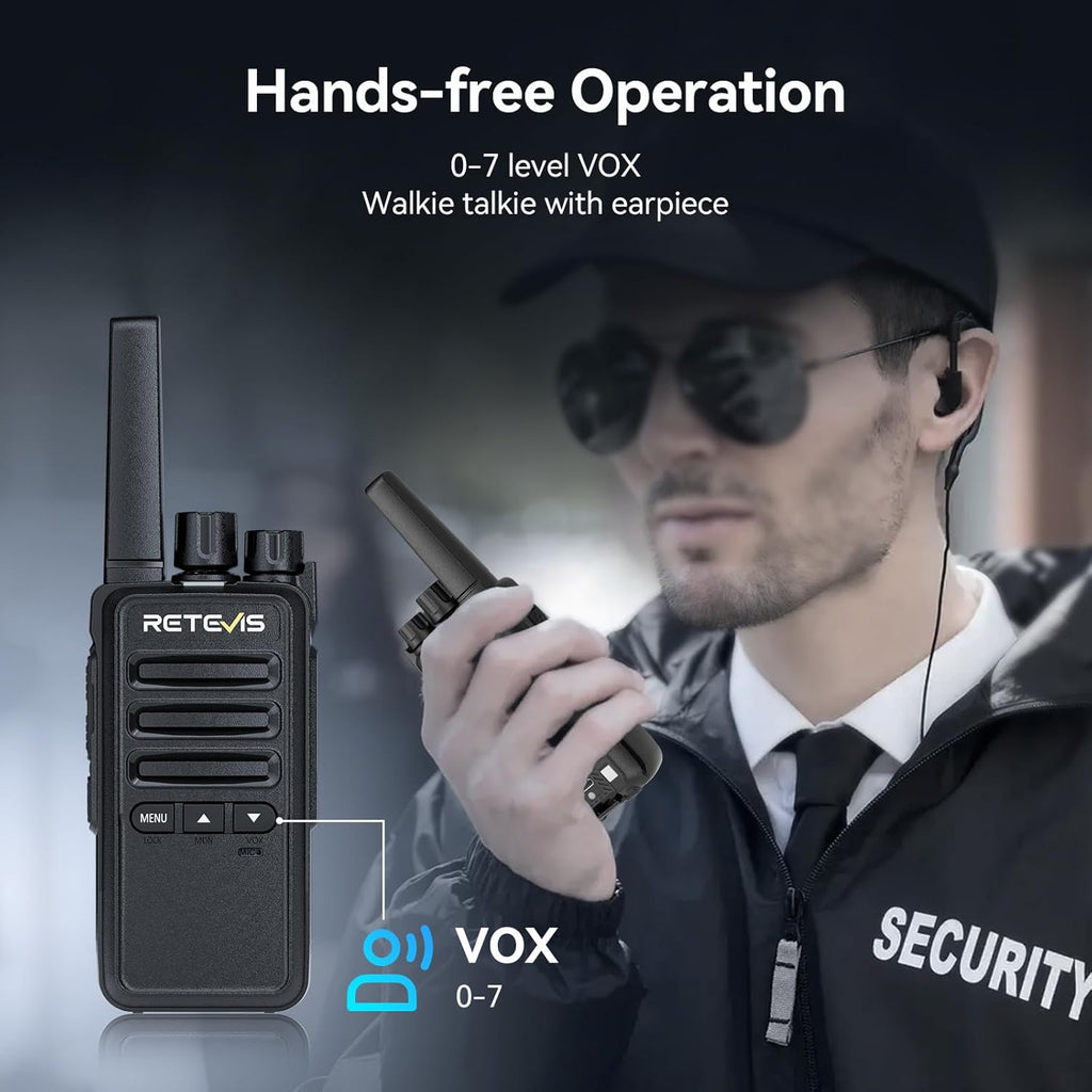 Retevis RT68B (3rd GenRT68) Walkie Talkies with Earpiece - 16 Channels, 30H Battery, FRS Two-Way Radios, 6-Way Charger, VOX, Long Range, Rugged & Water Resistant,for Adults, School, Church(6 Pack)