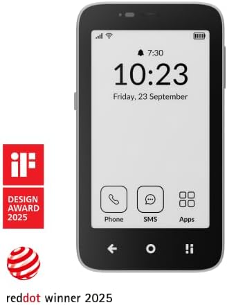 mudita Kompakt Minimalist Dumb Phone with E Ink® Display – Unlocked Cell Phone for Focus, Privacy & Distraction-Free Living, Long Battery Life, Bluetooth, Easy to Use - Charcoal Black