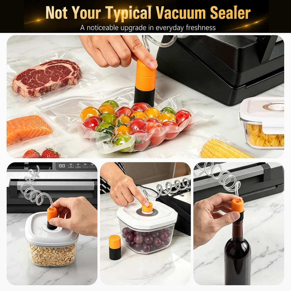 Next-Gen Vacuum Sealer Machine, Food Vacuum Sealer with Powerful Suction Pump, Dual-System for Valve&Textured Bags, Canisters & Marinate, Dual-Heat Seal for Dry&Moist Food, Built-in Cutter&Bag Storage