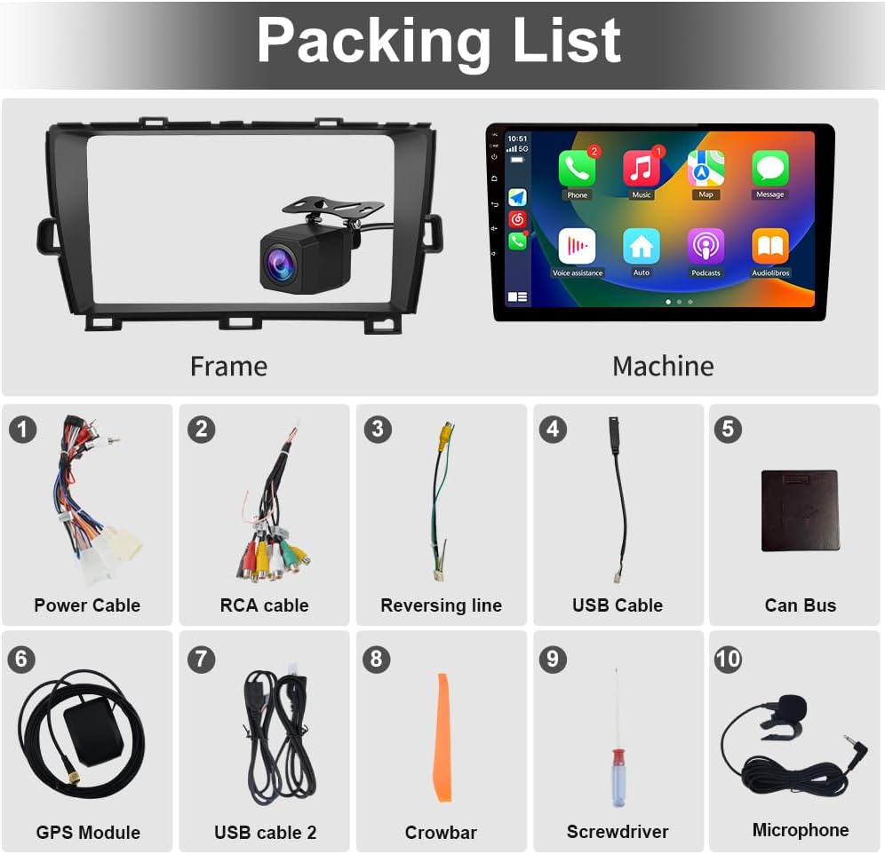9 inch Car Radio for Toyota Prius 2010-2015, Android 13 Stereo with Wireless CarPlay Android Auto FM BT GPS SWC Backup Camera (4GB RAM+64GB ROM)