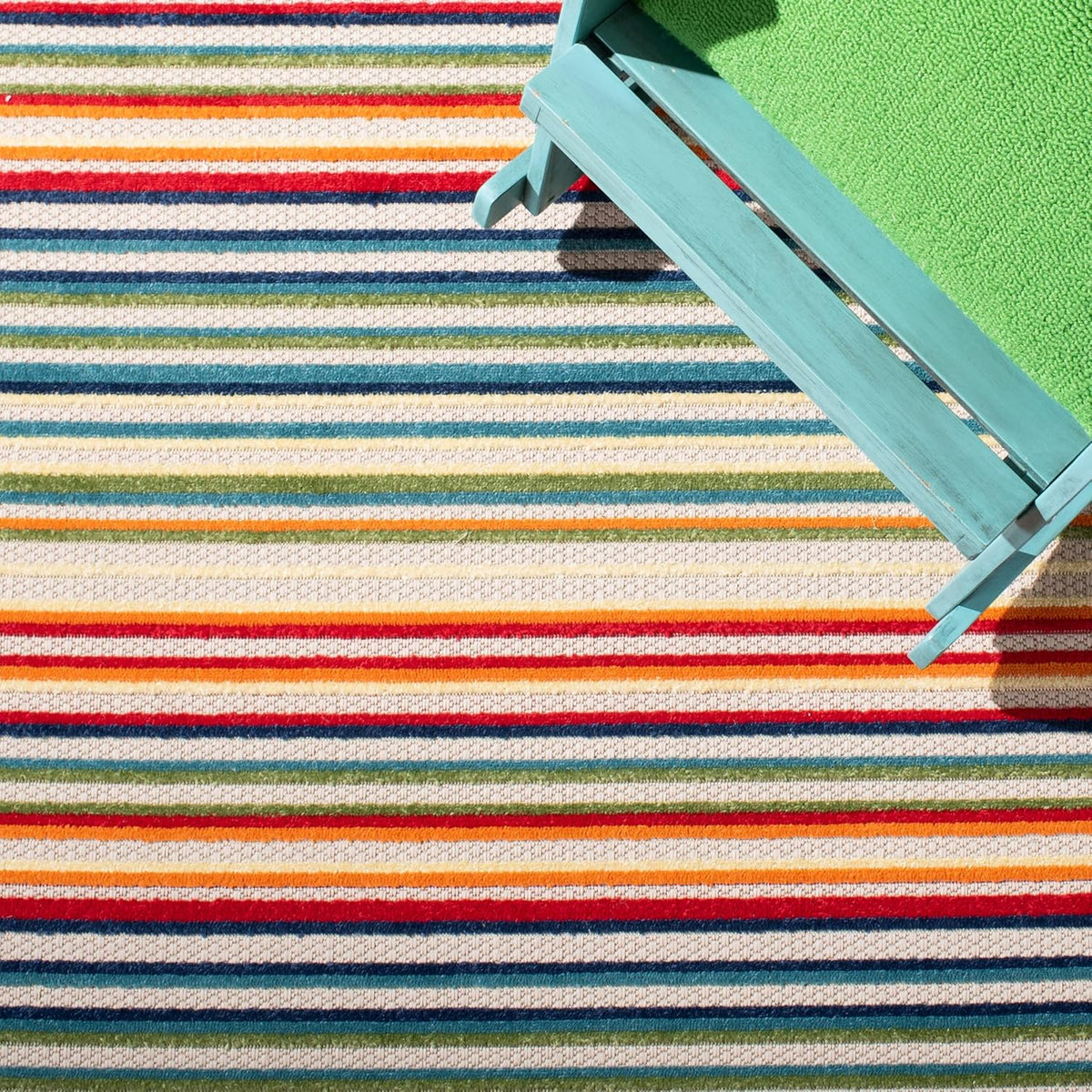 SAFAVIEH Washable Rug Outdoor Cabana Collection - 6'7" x 9', Ivory & Green, Non-Shedding & Easy to Clean, Ideal for Patio, Backyard, Mudroom (CBN323A)