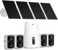 Hiseeu Solar Security Cameras Wireless Outdoor, 4 Cam-Kit, No Subscription, Expandable to 10CH, Wireless Home Security Camera System with 2K Color Night Vision, PIR/AI Detection, IP66, 2.4G & 5G WiFi