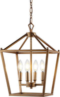 JONATHAN Y 12" Antique Gold Lantern Pendant Light, 4-Light Pagoda Style Metal Cage Farmhouse Hanging Ceiling Fixture for Kitchen Island, LED Bulb Included (JYL7436B)