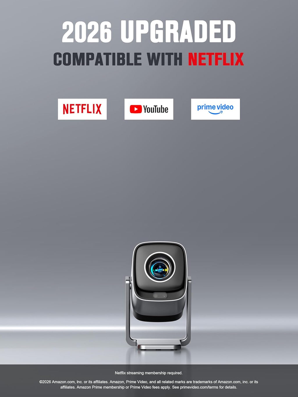 Compatible with Netflix & TOF Real-time Focus Mini Projector with WiFi and Bluetooth, XuanPad Silver Smart Projector 4K Support, Dolby Audio & Keystone, 210° Rotatable Stand for Home