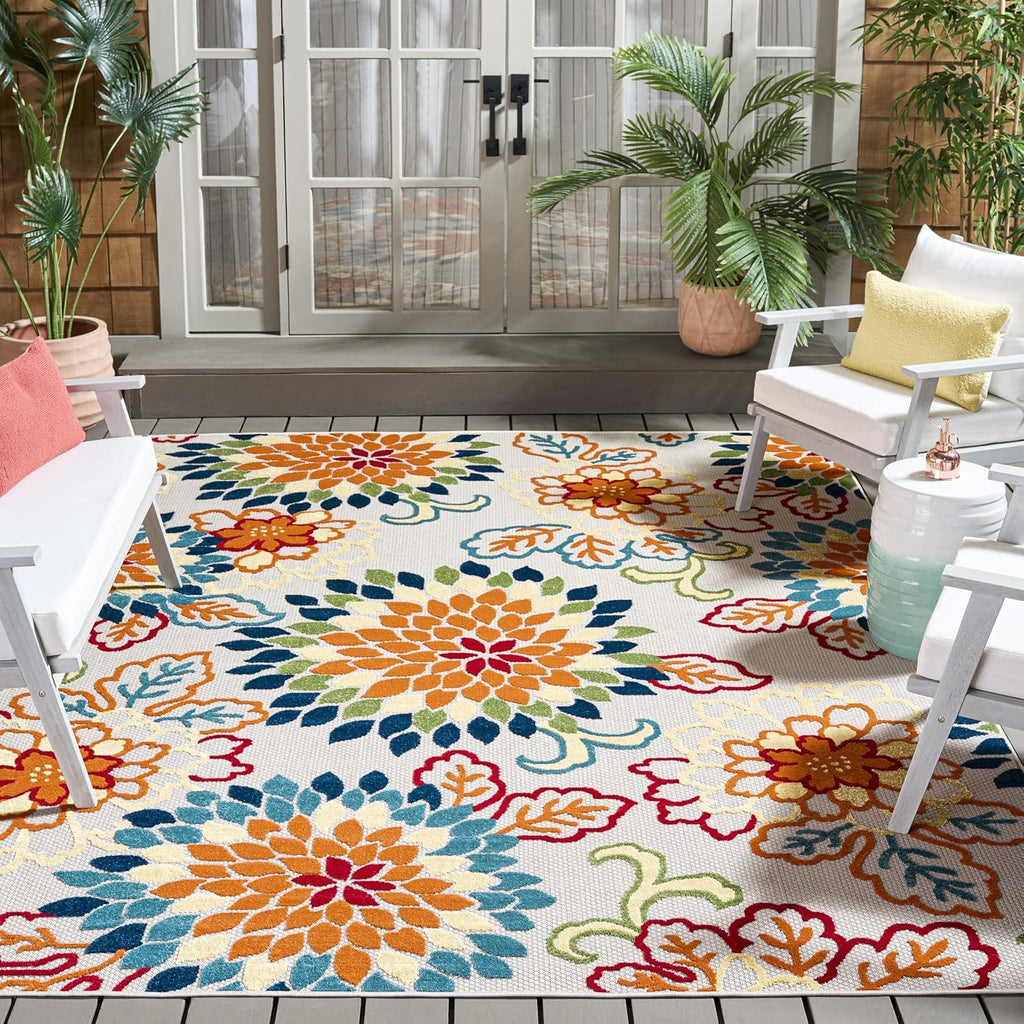 SAFAVIEH Washable Rug Outdoor Cabana Collection - 8' x 10', Ivory & Orange, Non-Shedding & Easy to Clean, Ideal for Patio, Backyard, Mudroom (CBN391A)