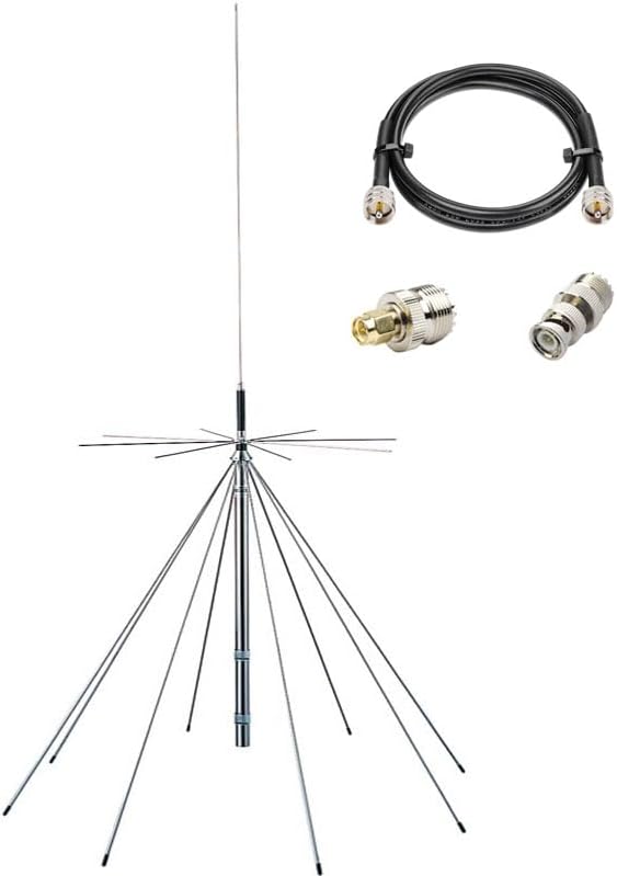 Scanner Antenna/Discone Antenna/GMRS Antenna with 10meter Cable PL-259 SMA, 25~1300 MHz Support CB, HF, AIR, UHF, VHF, FM, AM, FRS, GMRS, 1090MHz