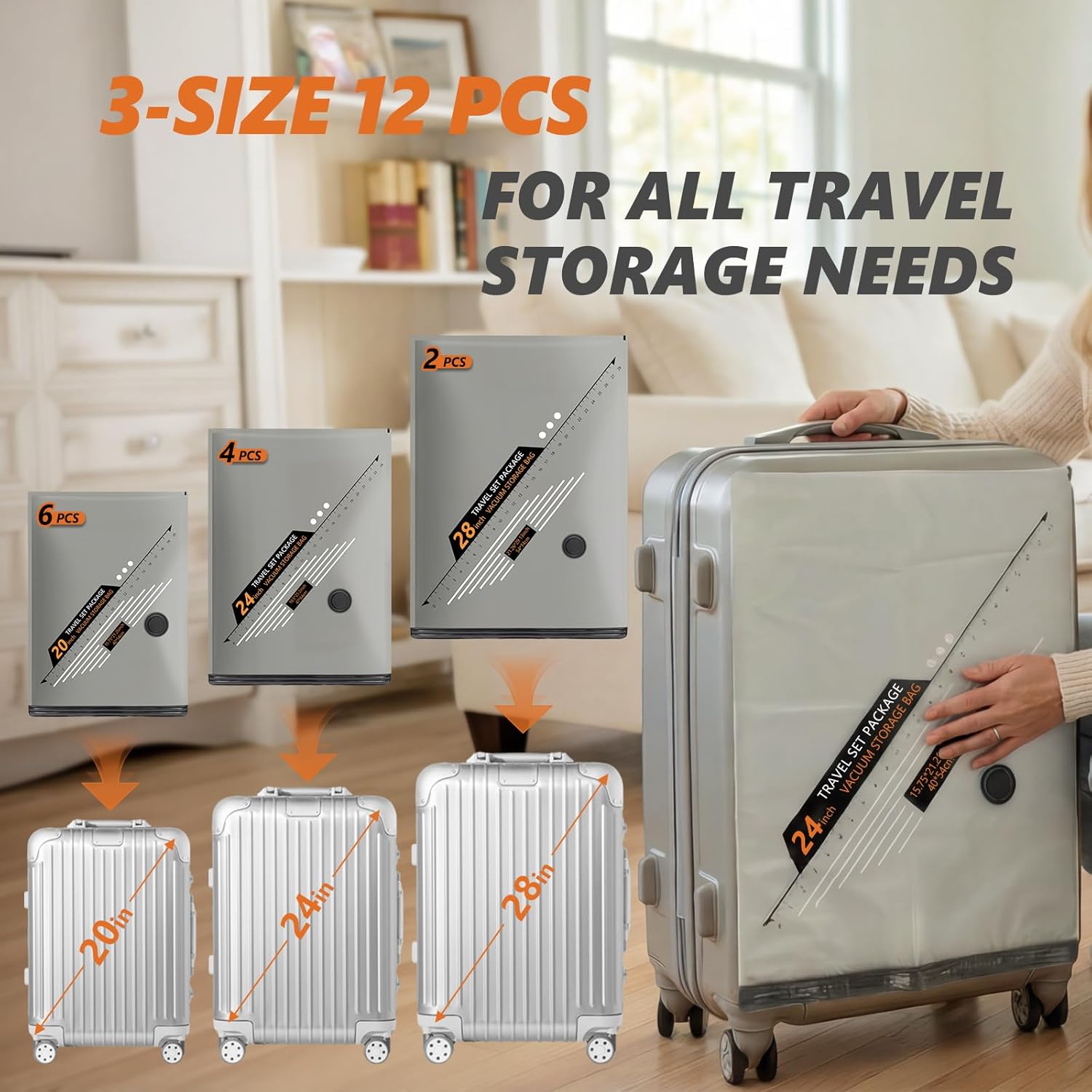 12 Pack Rechargeable Wireless Pump Travel Vacuum Bags Set,Vacuum Storage Bags Portable Space Saver Bags for Travel, Home, Vacuum Compression Packing Seal for Clothes Seasonal Storage