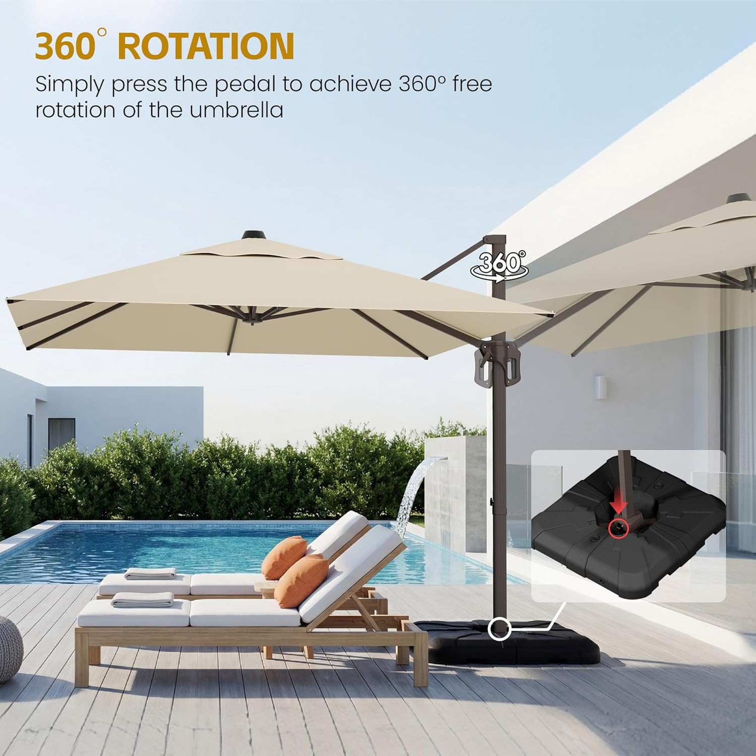 HASLE OUTFITTERS 9x12 FT Patio Cantilever Umbrella with Base, Outdoor Offset Large Rectangular Heavy Duty Umbrellas with 360° Rotation for Pool Garden Deck .Beige