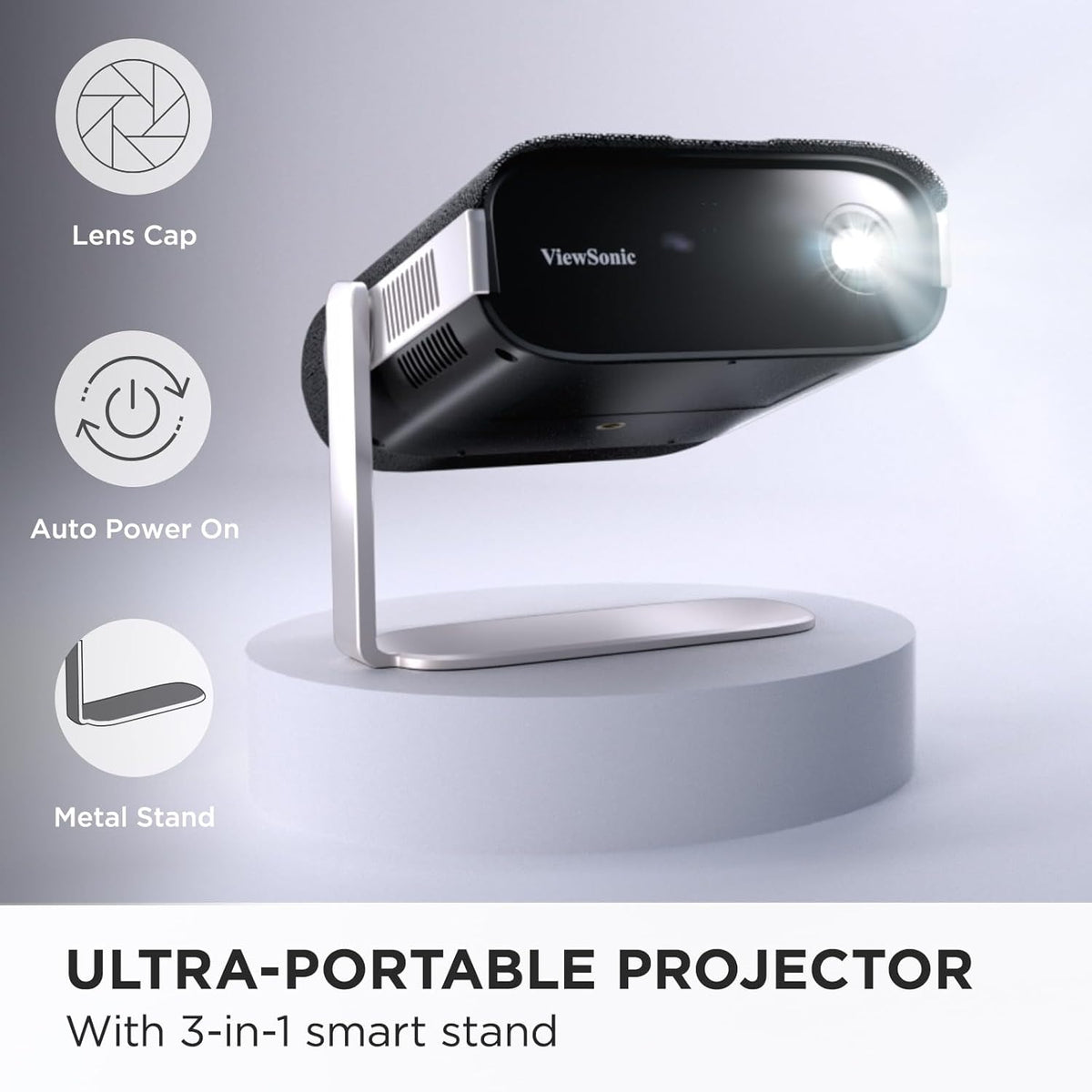 ViewSonic M1X Portable LED Projector, 360-Degree Projection and Smart Stand for Easy Setup, Harman Kardon Audio, Built-In Battery, H/V Keystone, 4-Corner Adjustment, Bluetooth, Wi-Fi, USB-C, and HDMI