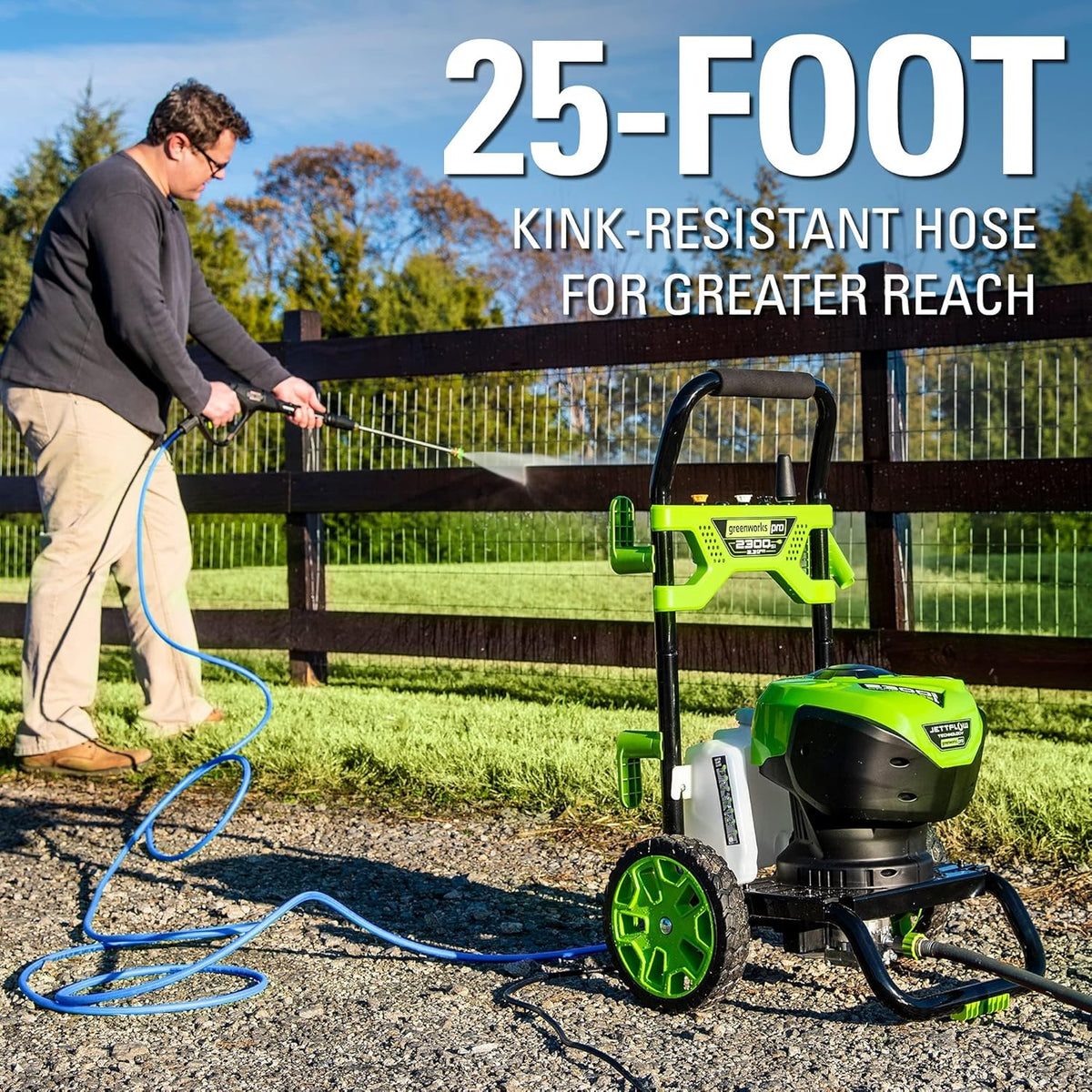 Greenworks 2300 PSI TruBrushless (2.3 GPM) Electric Pressure Washer, 25' Hose, Quick Connect Wand, 15, 24, 40 Degree Soap and Turbo Nozzle