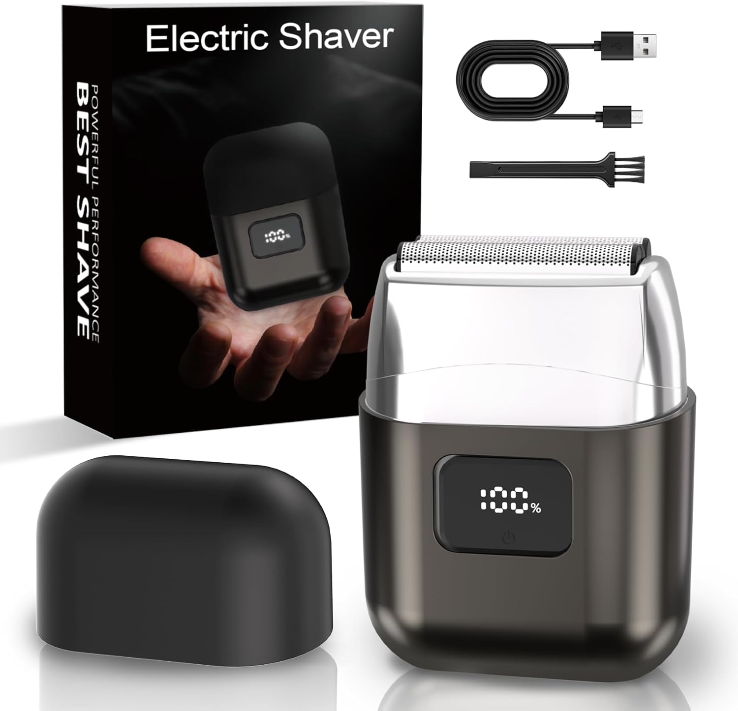 Electric Foil Shavers for Men: Mini Electric Razor with 3 Floating Blades, LED Display, Dual Speed - IPX7 Waterproof Wet/Dry Cordless Razor, USB Fast Charging, Travel Lock (Gray)