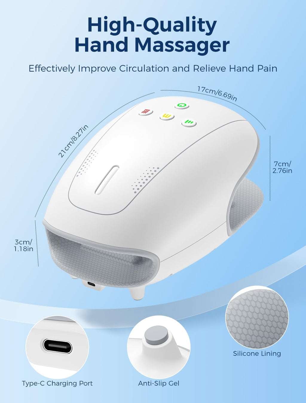 Estefanlo Hand Massager with Heat and Compression, Cordless Hand Massager for Arthritis Pain Relief, 3 Modes Air Compression Finger Massage Device, 2 Heat Levels, Washable Silicone Liner