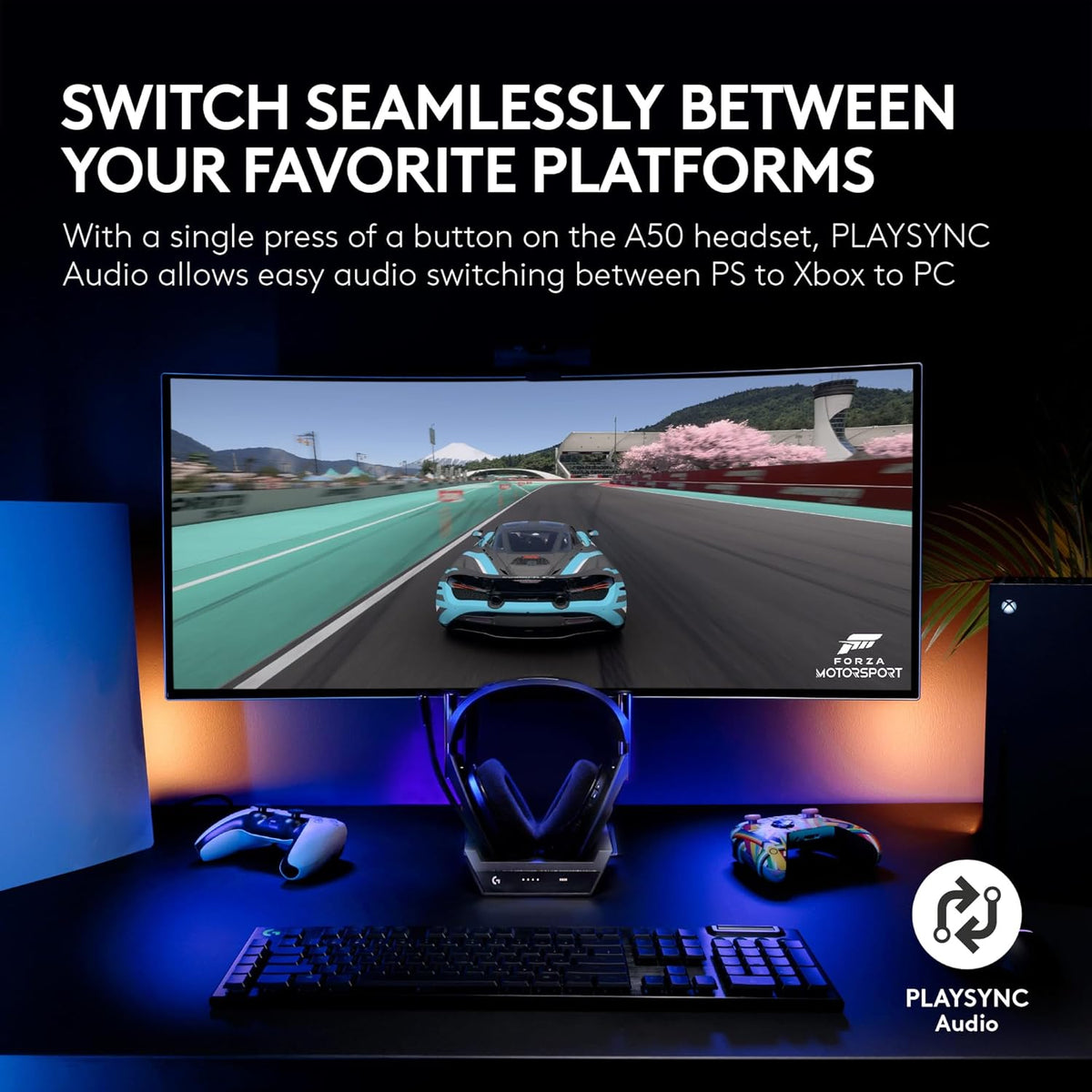 Logitech G Astro A50 Multi-Platform Wireless Gaming Headset + Base Station for PS5/Xbox/PC: PLAYSYNC Audio Switcher,