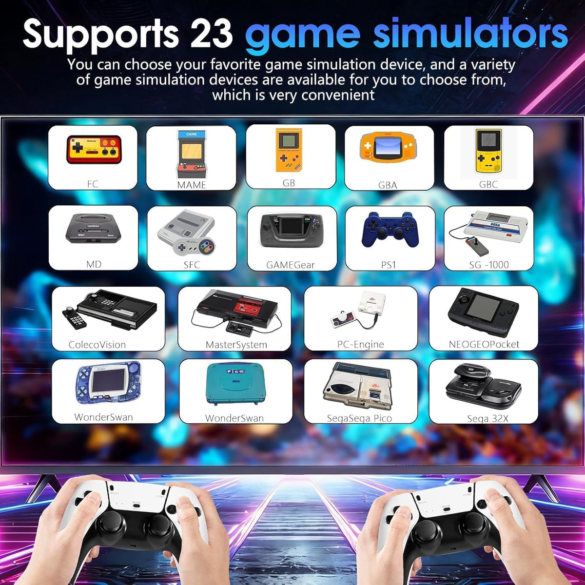 2026 New Wireless Retro Game Console, 23 Emulators and 40000+Games, Plug and Play 4K HDMI TV Game Stick, with Dual 2.4G Wireless Controllers (81G)