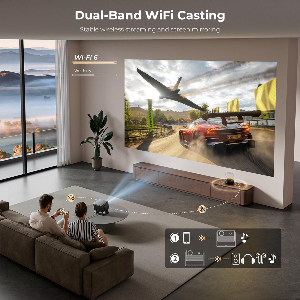 ELEPHAS Smart 4K Projector with WiFi and Bluetooth - Compatible with Netflix/Prime Video/YouTube, 270° Rotatable, AI Auto Focus & Keystone, Portable Home Theater Movie Projector for Indoor Outdoor