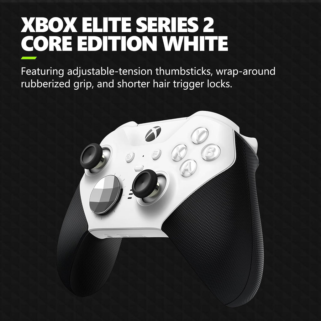 Xbox Wireless Gaming Controller | Elite Series 2 Core | White | Console, PC, and Android | Adjustable Thumbsticks | Trigger Locks