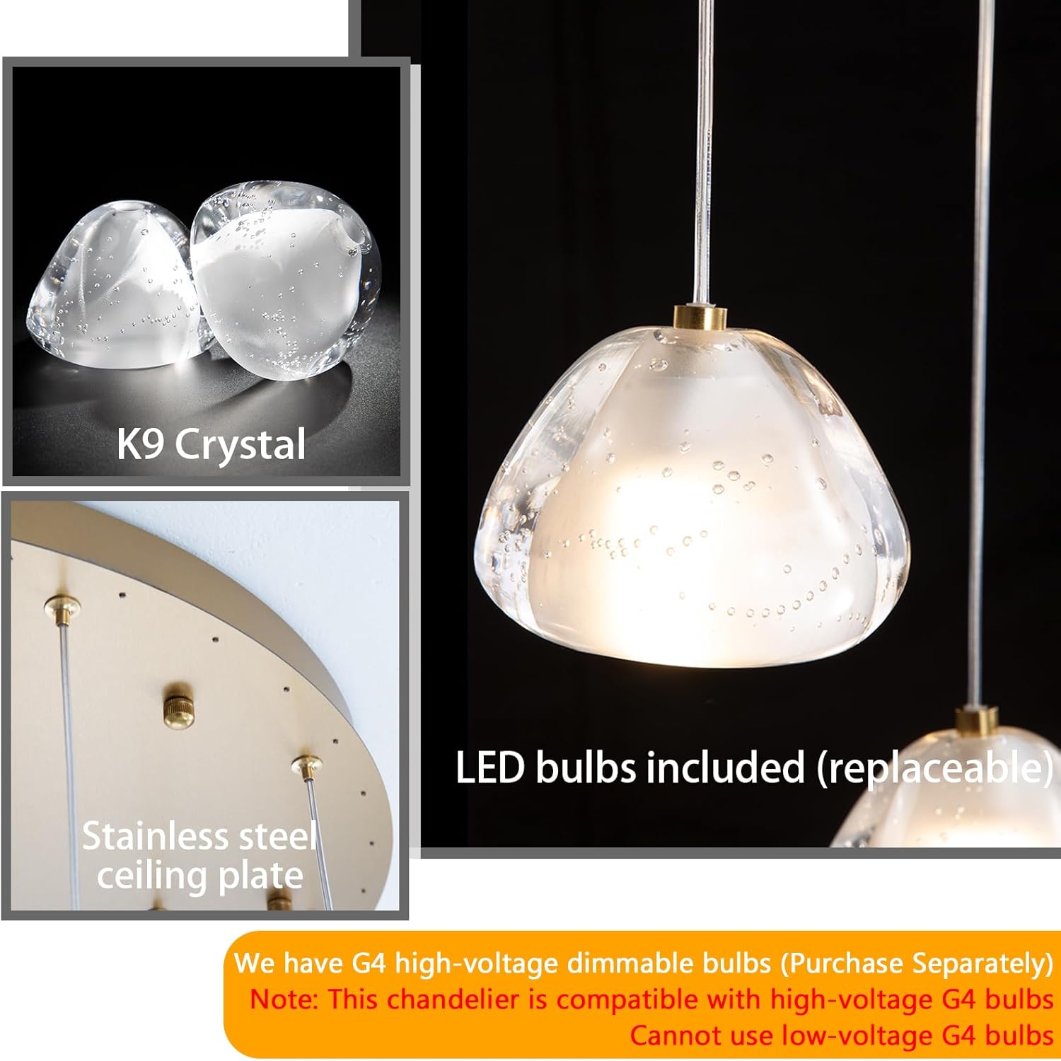 Modern Chandelier Crystal Pendant Light for Kitchen Island Dining Room Bedroom Hallway Gold