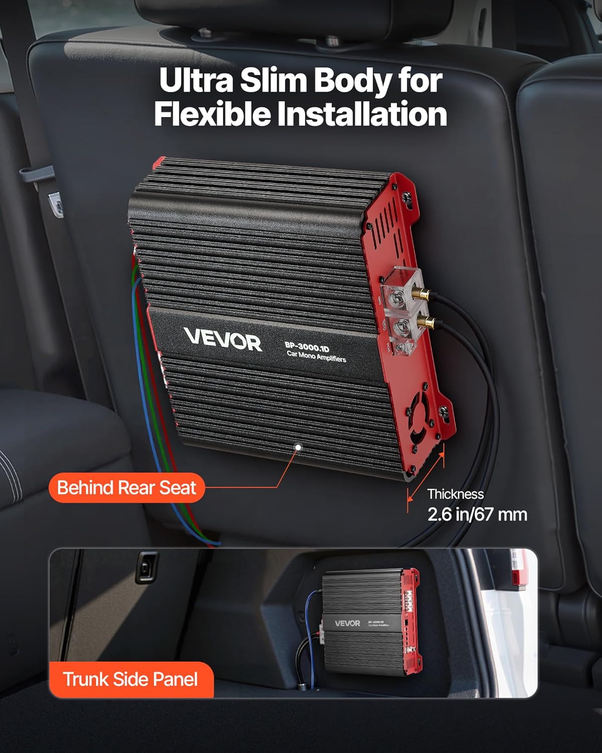 VEVOR Monoblock Car Amplifier, 3000W RMS MAX, 1/2/4 Ohm Stable, 1-Channel Class D Car Audio Amplifier with Remote Subwoofer Level Control, Low Pass Filter and Bass Boost, Volume Controller Included