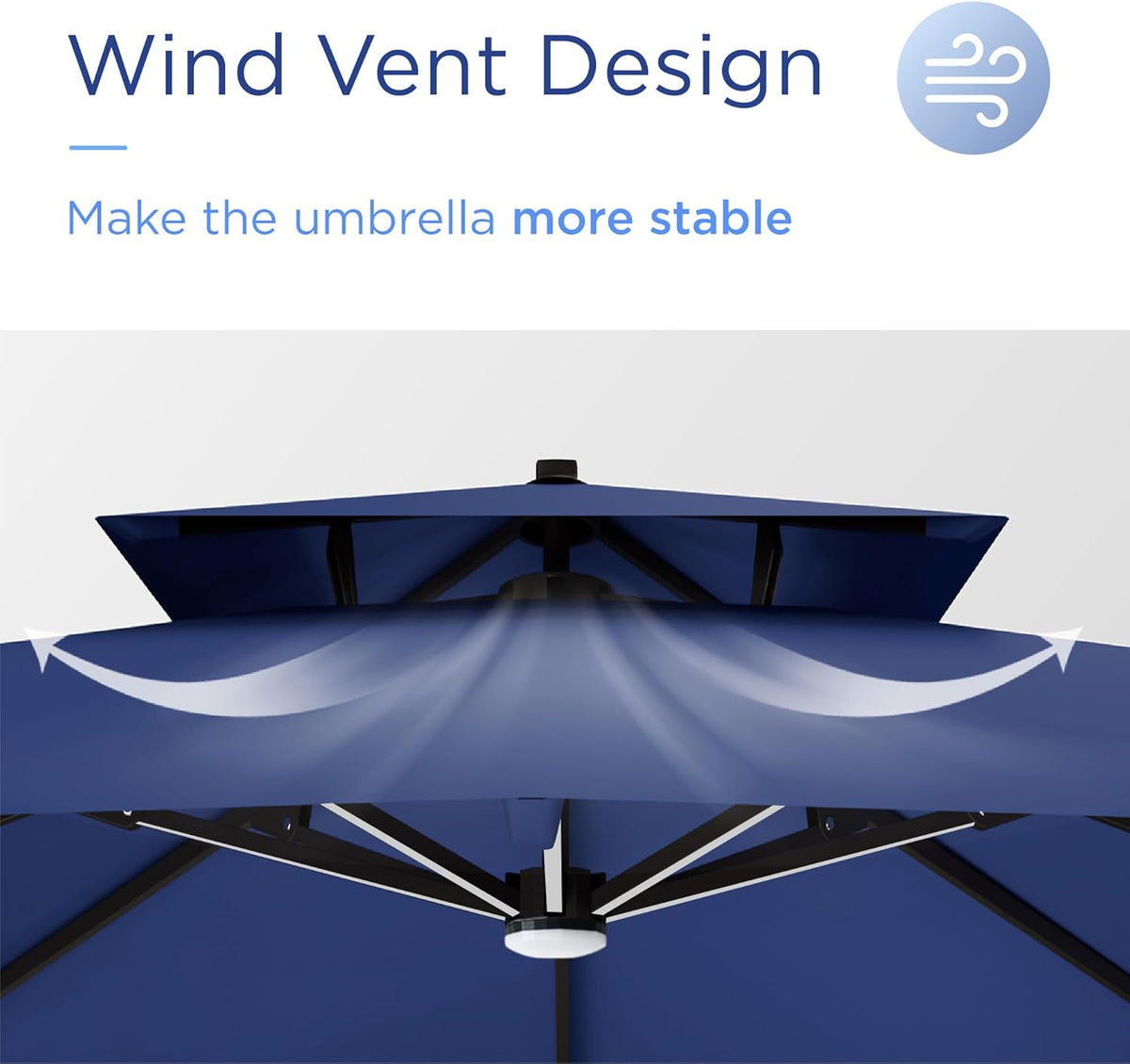 10' X 13' Patio Umbrella with LED Lights Outdoor Cantilever Large Rectangle Offset Umbrellas Heavy Duty Aluminum Double Top with 360-degree Rotation for Pool Garden Deck, Navy