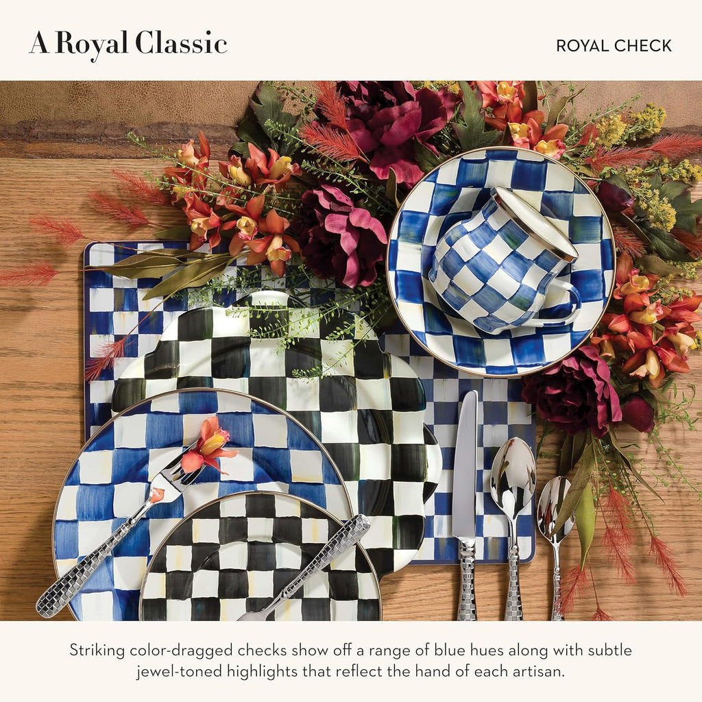 MACKENZIE-CHILDS Set of 4 Cork-Back Placemats, Hard-Finish Table Mats, Blue-and-White Royal Check